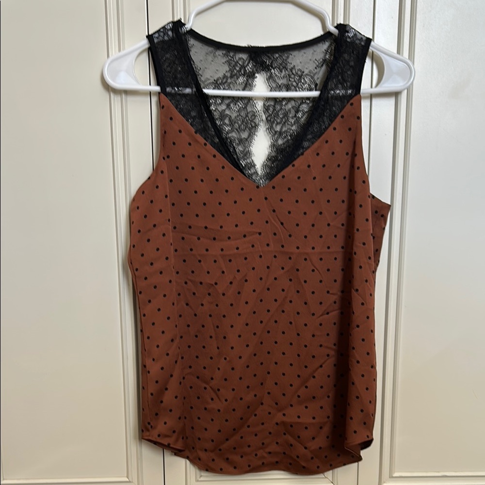 Chic Brown Polka Dot Lace Tank Top